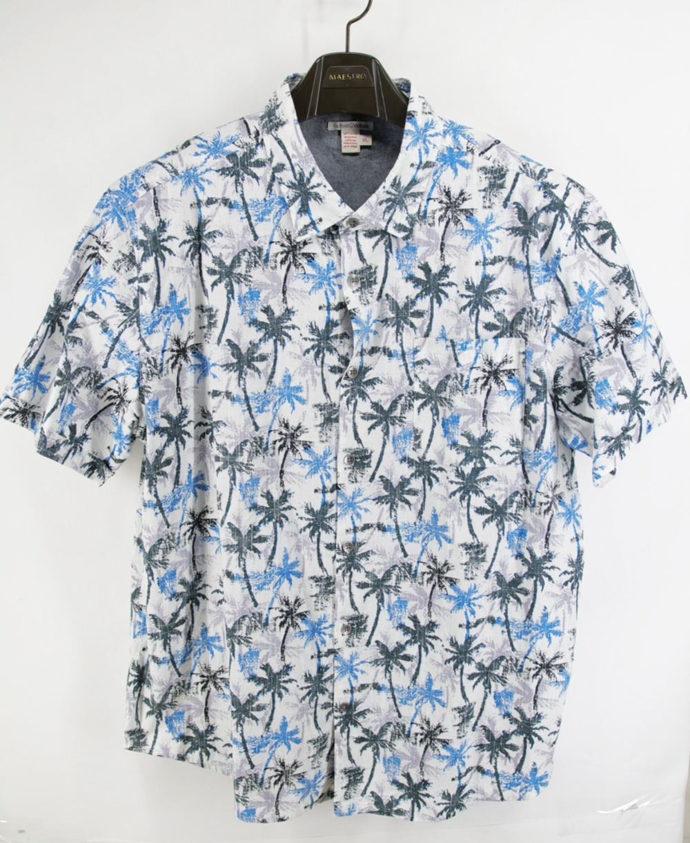 Carbon 2 Cobalt Shirt men's XL Button Up Hawaiian Palm Trees Floral White